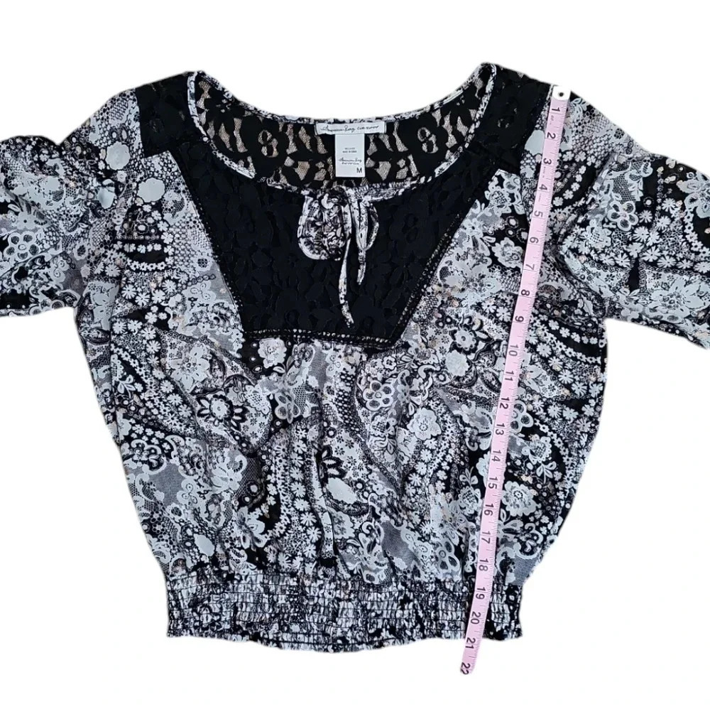 American Rag Boho Paisley Lace Blouse Womens Medium Whimsigoth Smocked Top - Picture 7 of 7